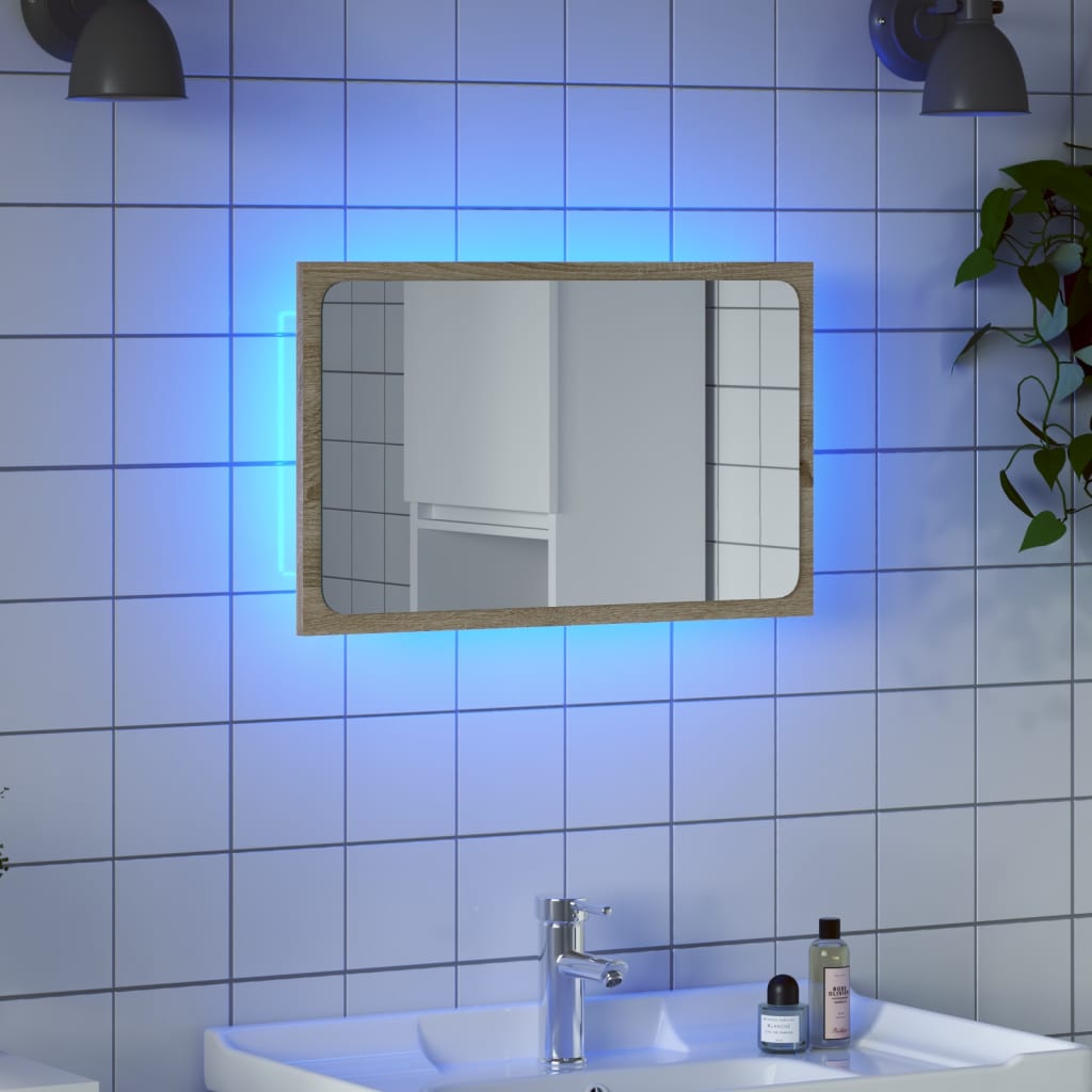 Vetonek Espejo de baño con luz LED gris hormigón 60x8,5x38 cm