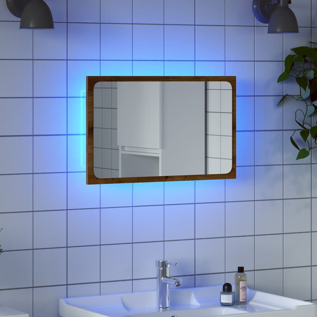 Vetonek Espejo de baño con luz LED roble artisan 60x8,5x38 cm