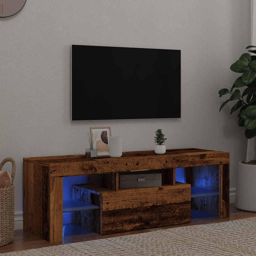 Vetonek Mueble TV luces LED madera ingeniería envejecida 120x36,5x40 cm