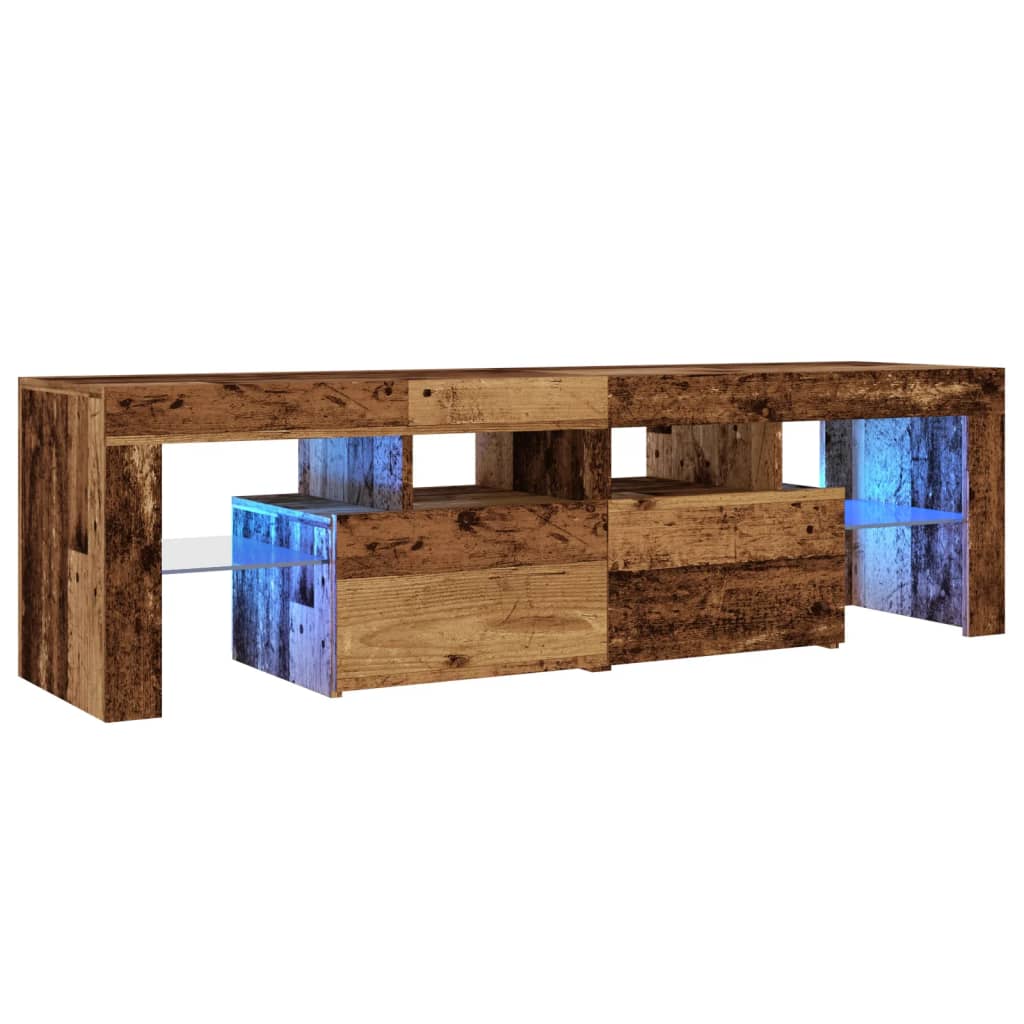 Mueble tv luces led madera ingeniería envejecida 140x36,5x40 cm v7600 - Vetonek