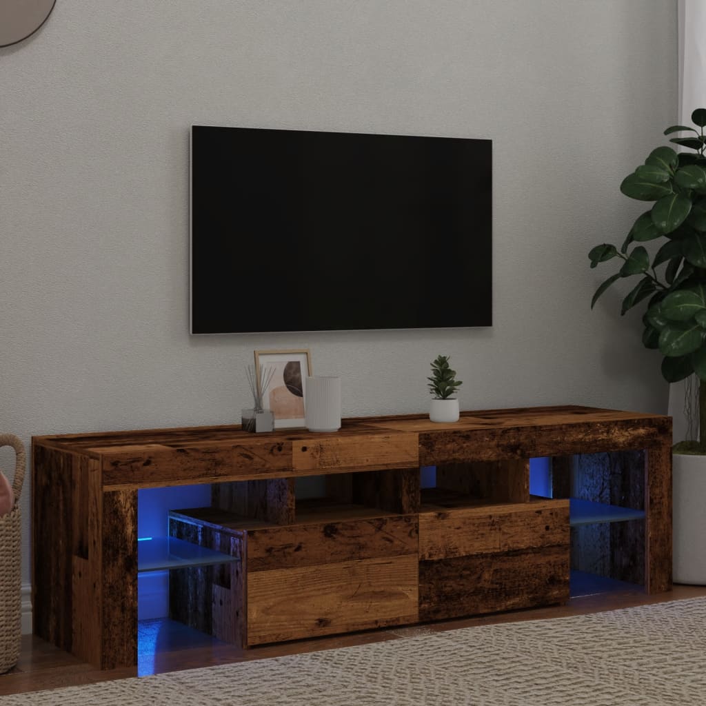 Mueble tv luces led madera ingeniería envejecida 140x36,5x40 cm v7600 Vetonek