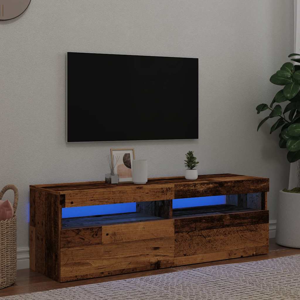 Mueble tv luces led madera ingeniería envejecida 120x35x40 cm v7624 Vetonek