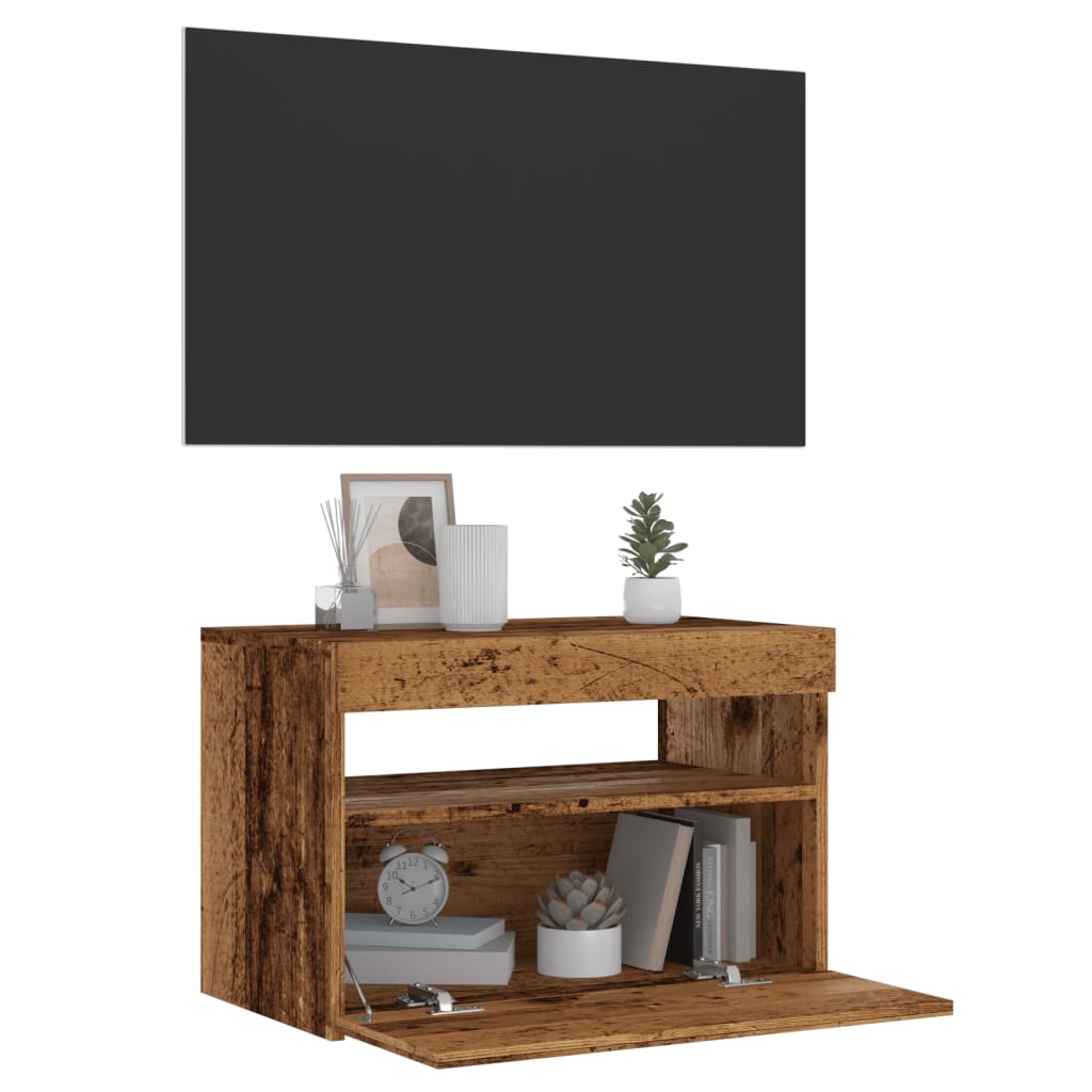 Vetonek Mueble TV luces LED madera ingeniería envejecida 60x35x40 cm