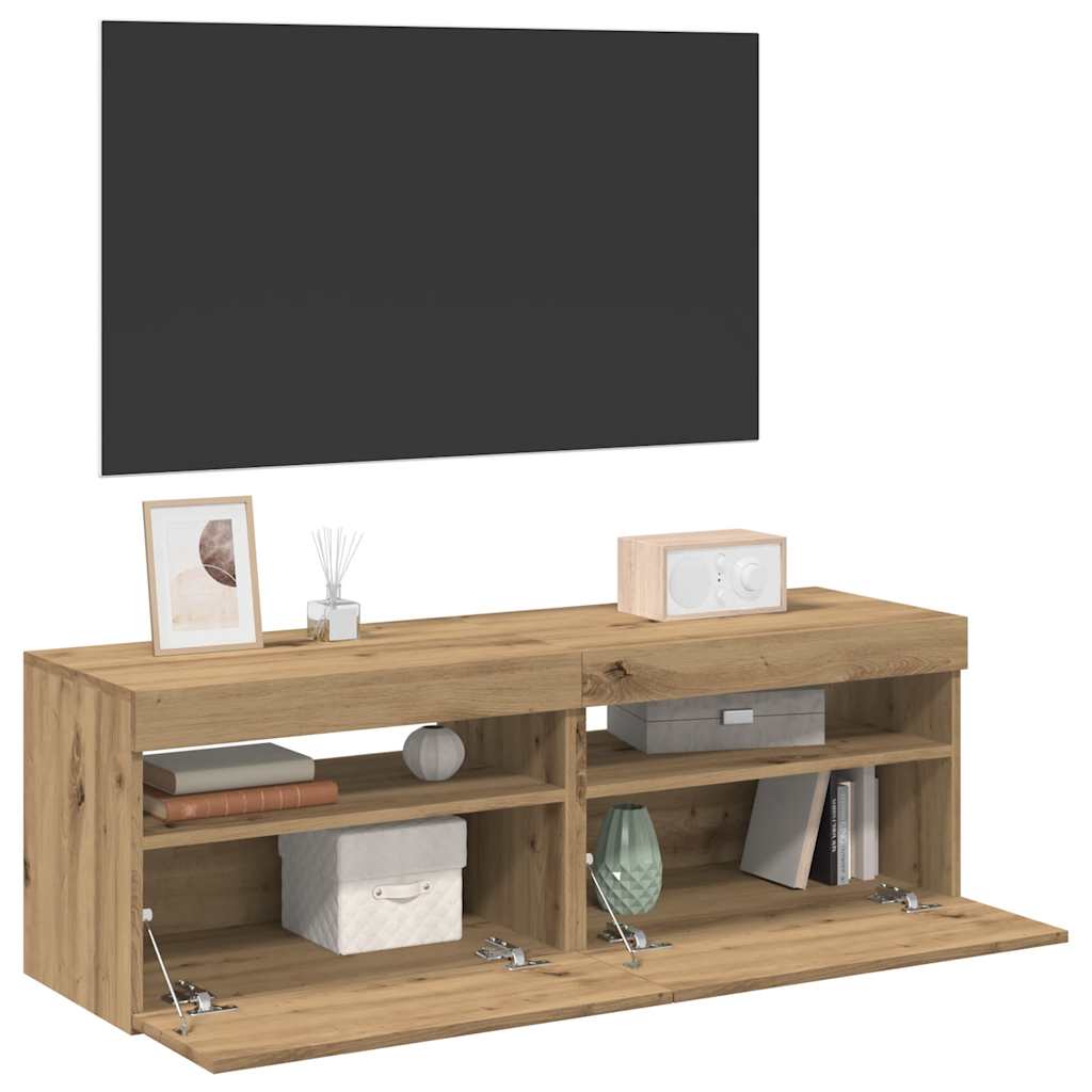 Vetonek Muebles TV con luces LED 2 uds madera ingeniería roble artisan