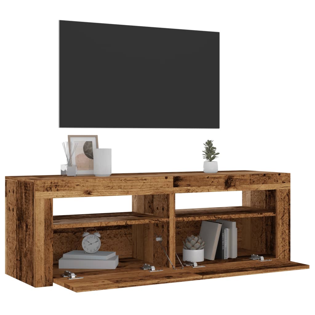 Vetonek Mueble TV luces LED madera ingeniería envejecida 120x35x40 cm