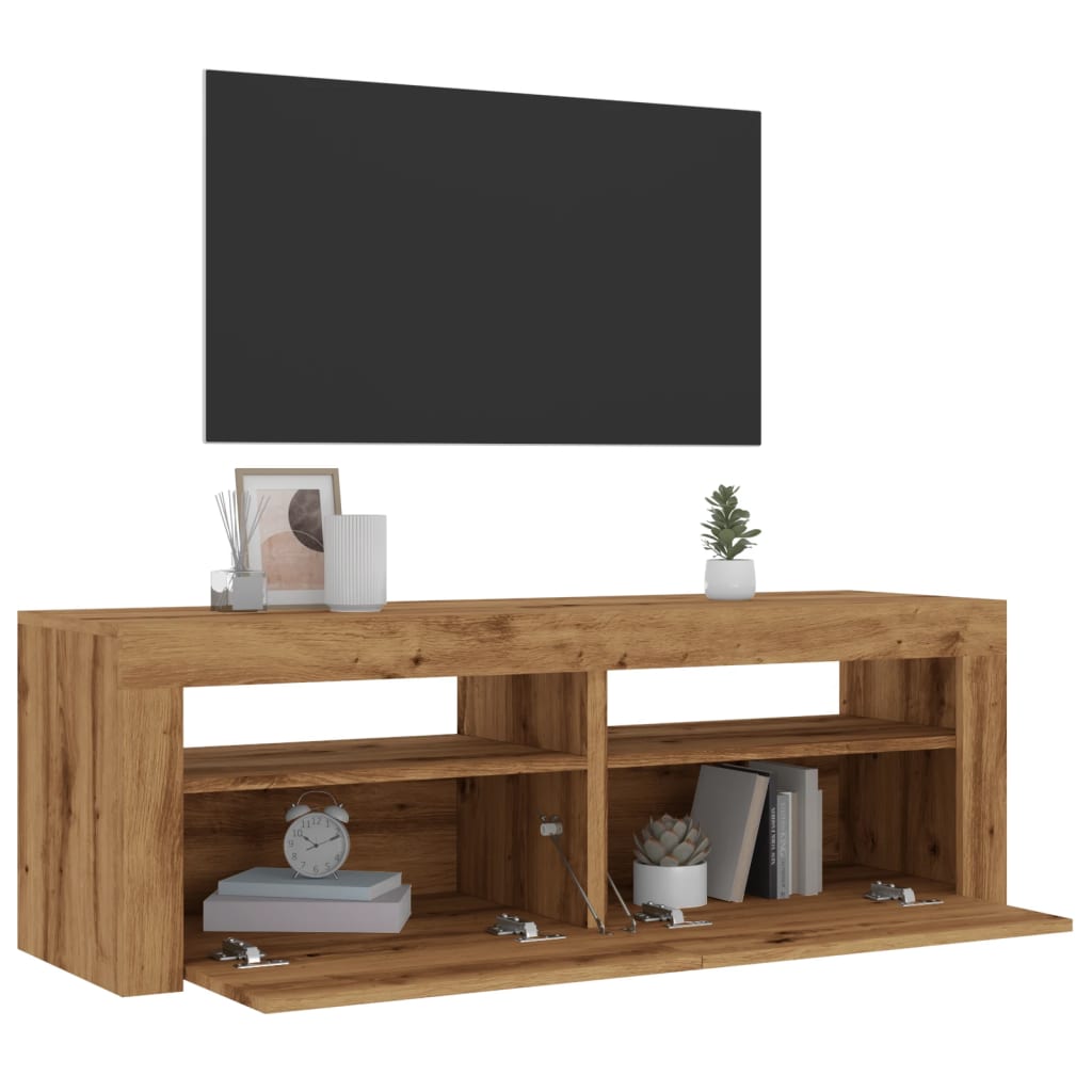 Vetonek Mueble de TV luces LED madera roble artisan 120x35x40 cm