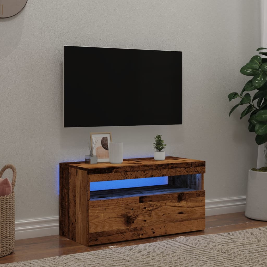 Vetonek Mueble TV luces LED madera ingeniería envejecida 75x35x40 cm