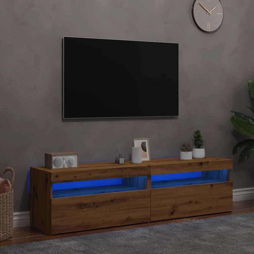 Vetonek Muebles TV con luces LED 2 uds madera ingeniería roble artisan