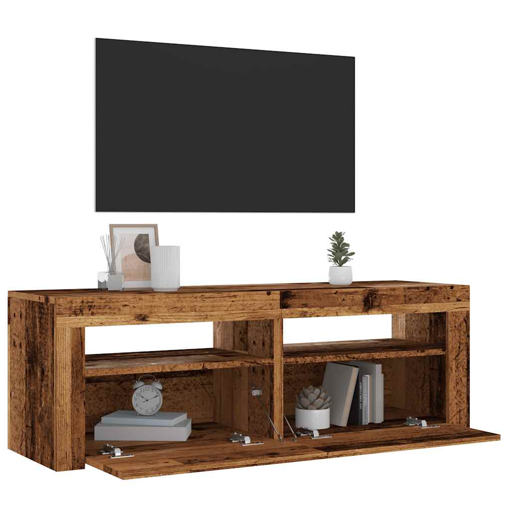 Mueble TV luces LED madera sintetizada Nexus envejecida 120x35x40 cm - Vetonek