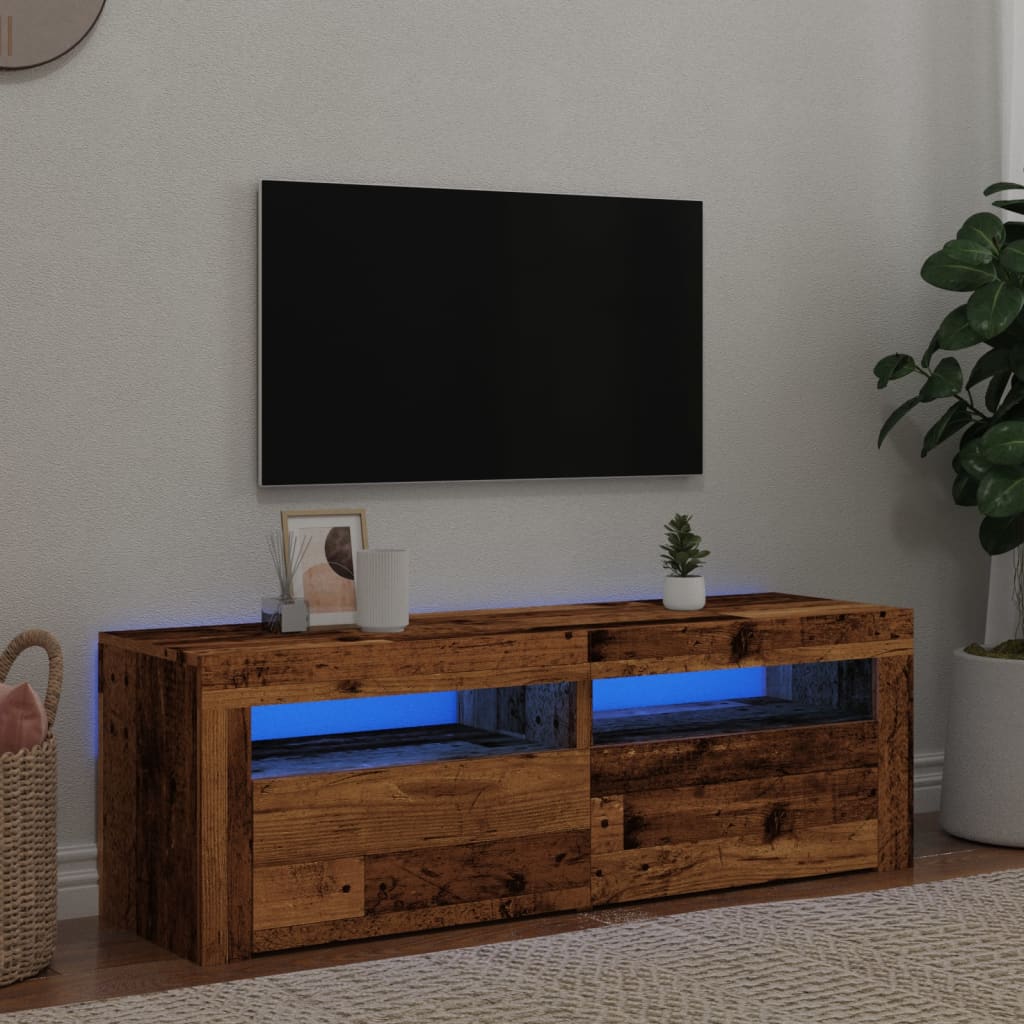 Mueble tv luces led madera ingeniería envejecida 120x35x40 cm v7761 Vetonek