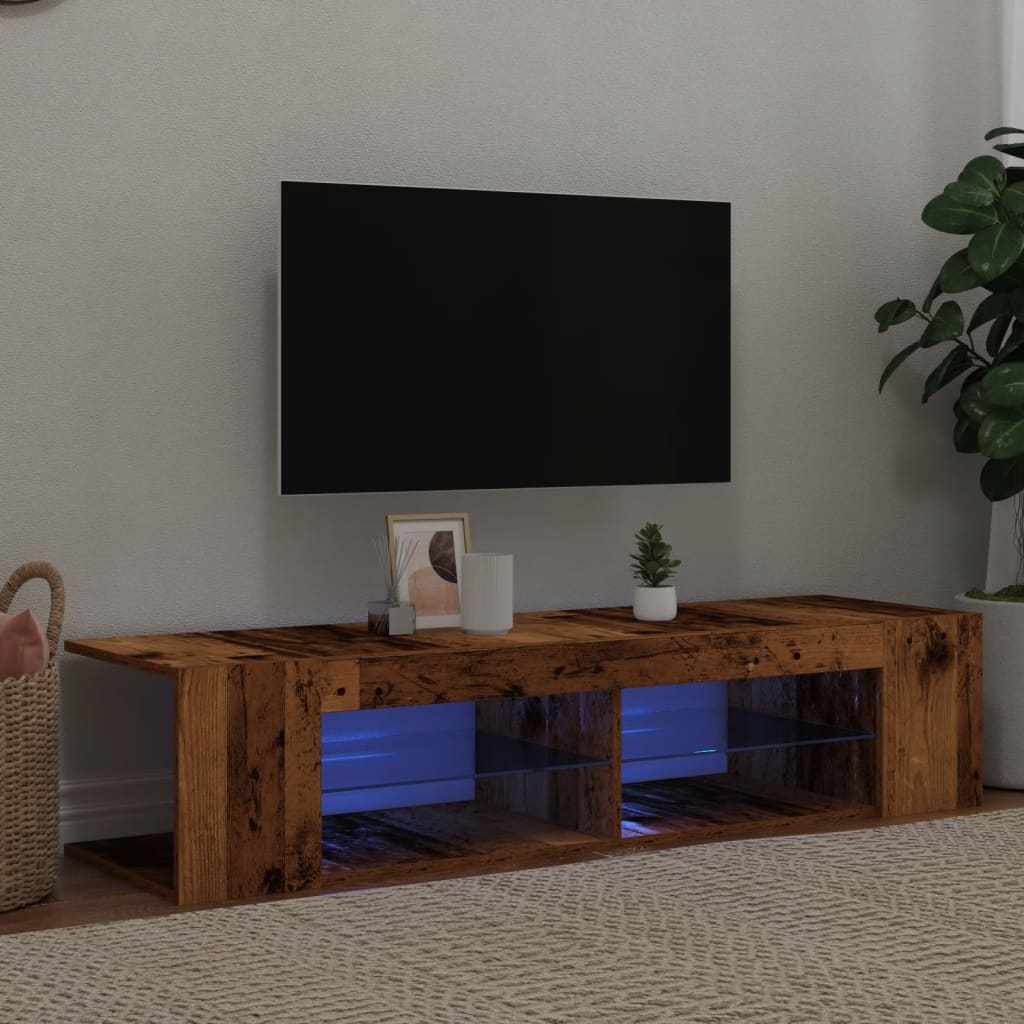 Mueble tv luces led madera ingeniería envejecida 135x39x30 cm v7808 Vetonek