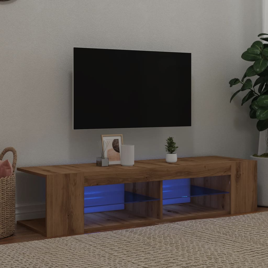 Vetonek Mueble de TV luces LED madera roble artisan 135x39x30 cm