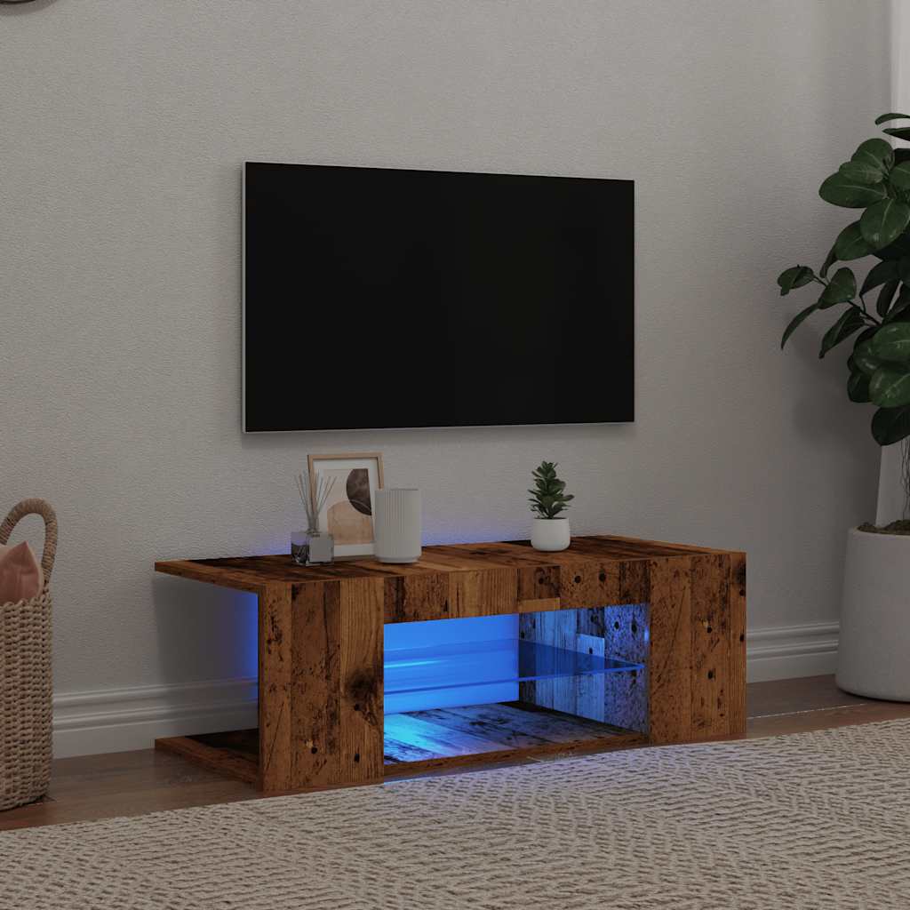 Vetonek Mueble TV luces LED madera ingeniería envejecida 90x39x30 cm