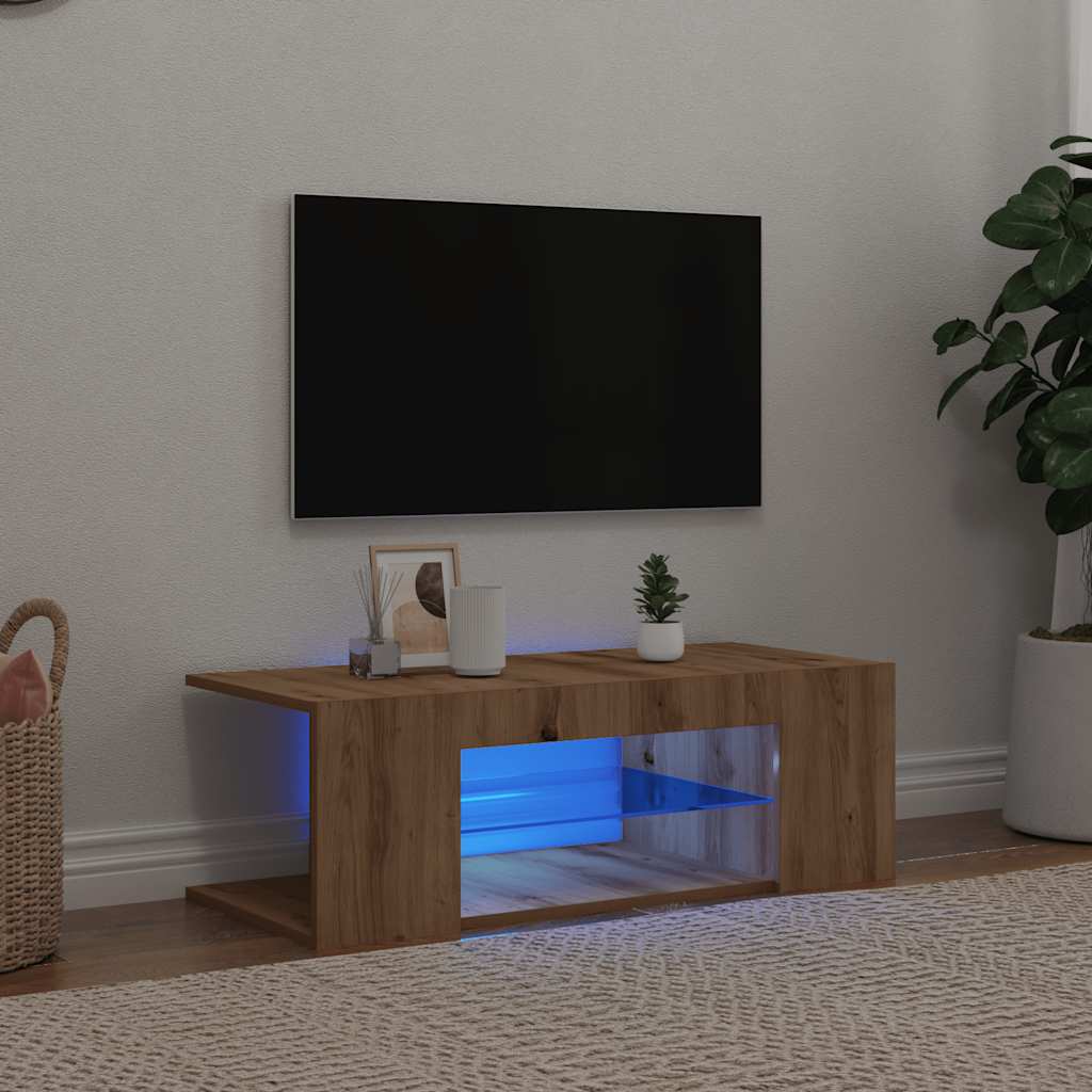 Vetonek Mueble de TV luces LED madera roble artisan 90x39x30 cm