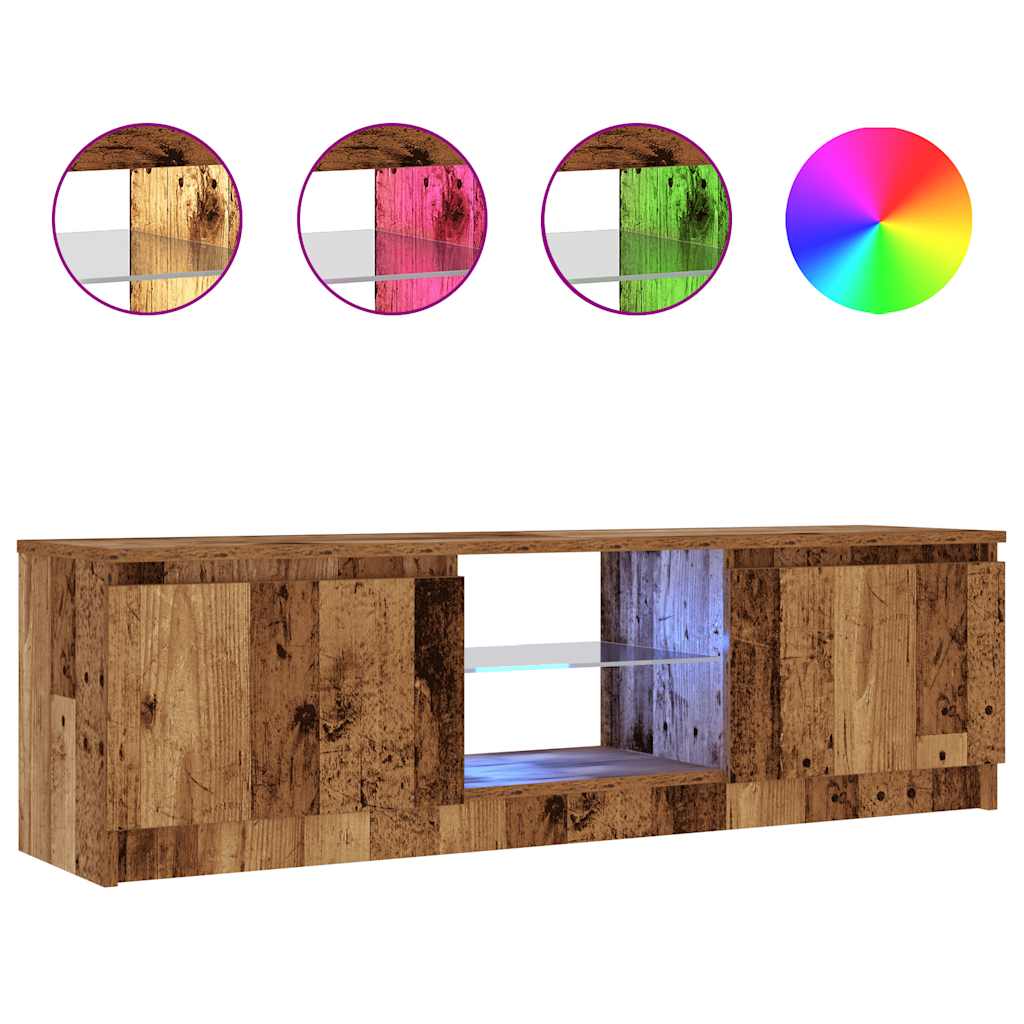 Vetonek Mueble TV luces LED madera ingeniería envejecida 120x30x36 cm