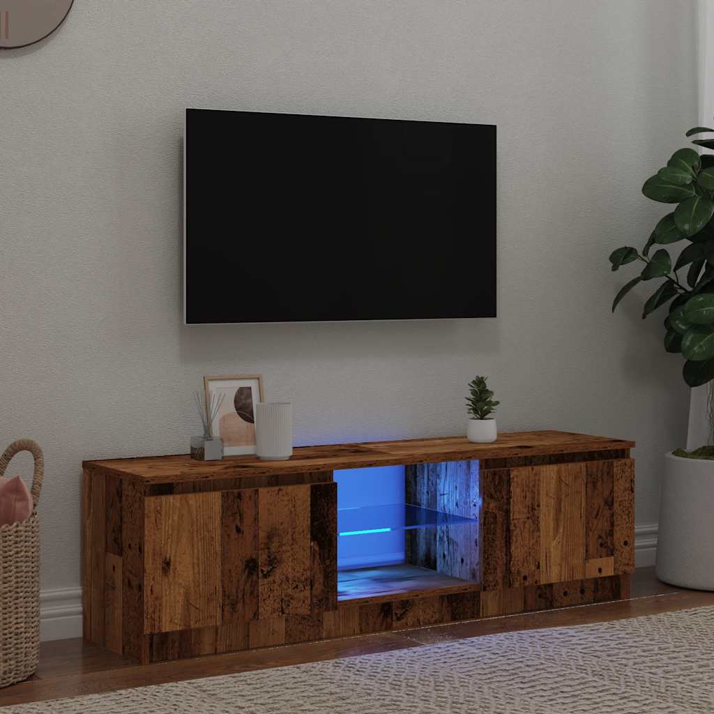 Vetonek Mueble TV luces LED madera ingeniería envejecida 120x30x36 cm