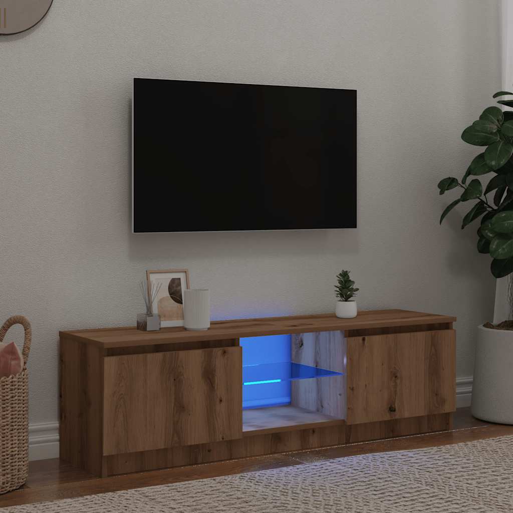 Vetonek Mueble de TV luces LED madera roble artisan 120x30x36 cm