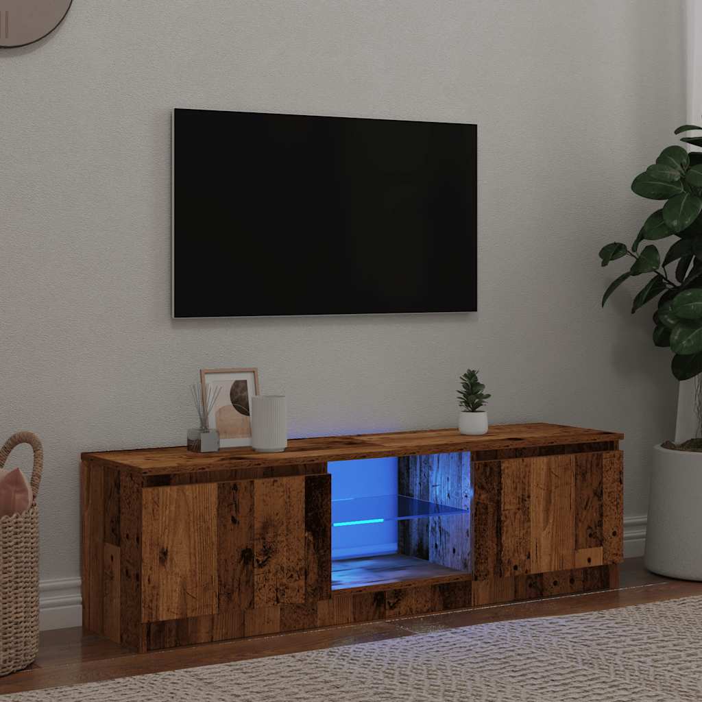 Mueble tv luces led madera ingeniería envejecida 140x40x35,5 cm v7860 Vetonek