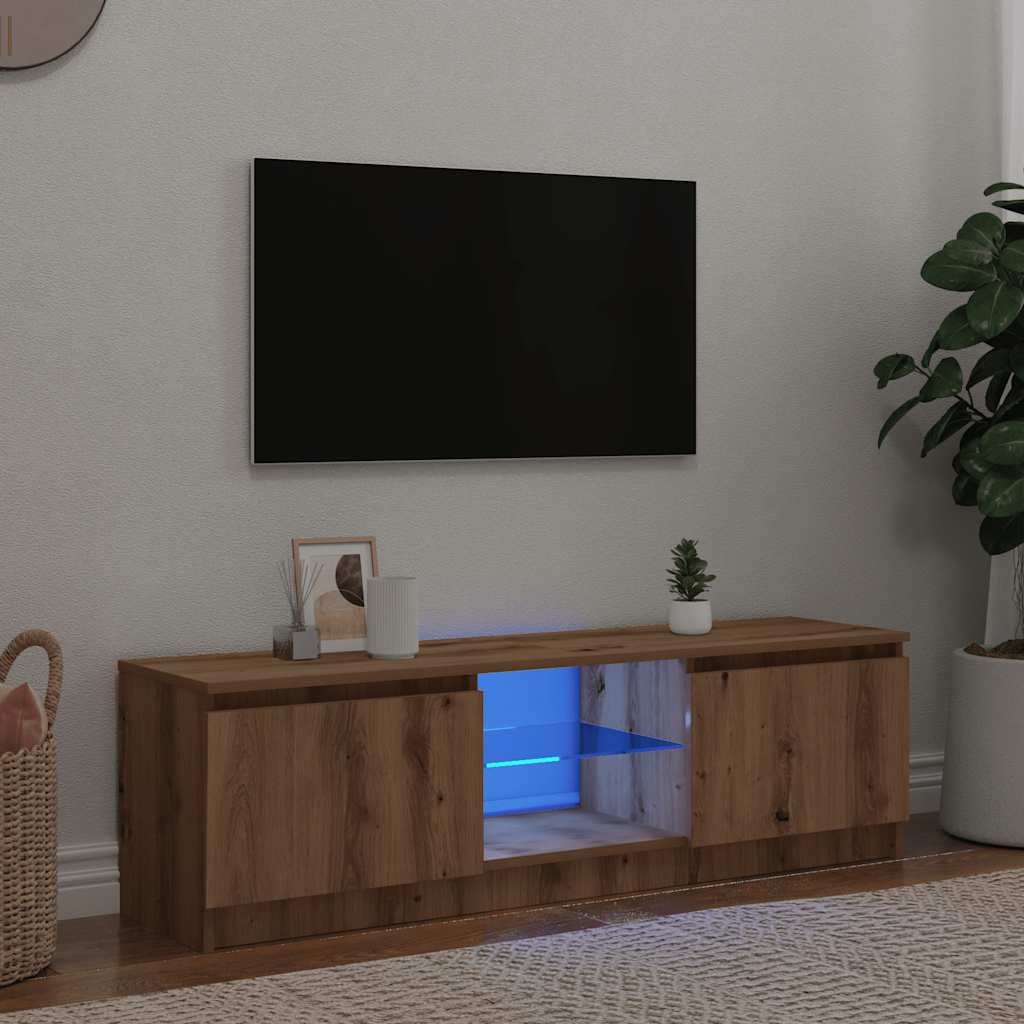 Vetonek Mueble de TV luces LED madera roble artisan 140x40x35,5 cm