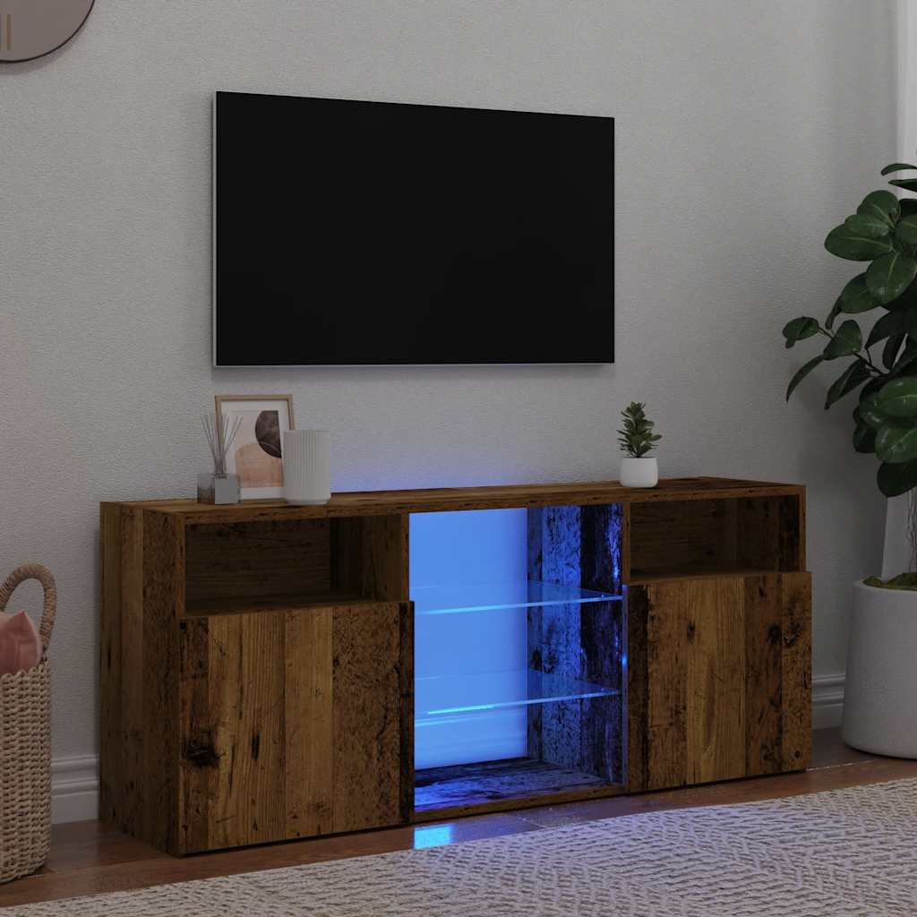 Mueble tv luces led madera ingeniería envejecida 120x30x50 cm v7884 Vetonek