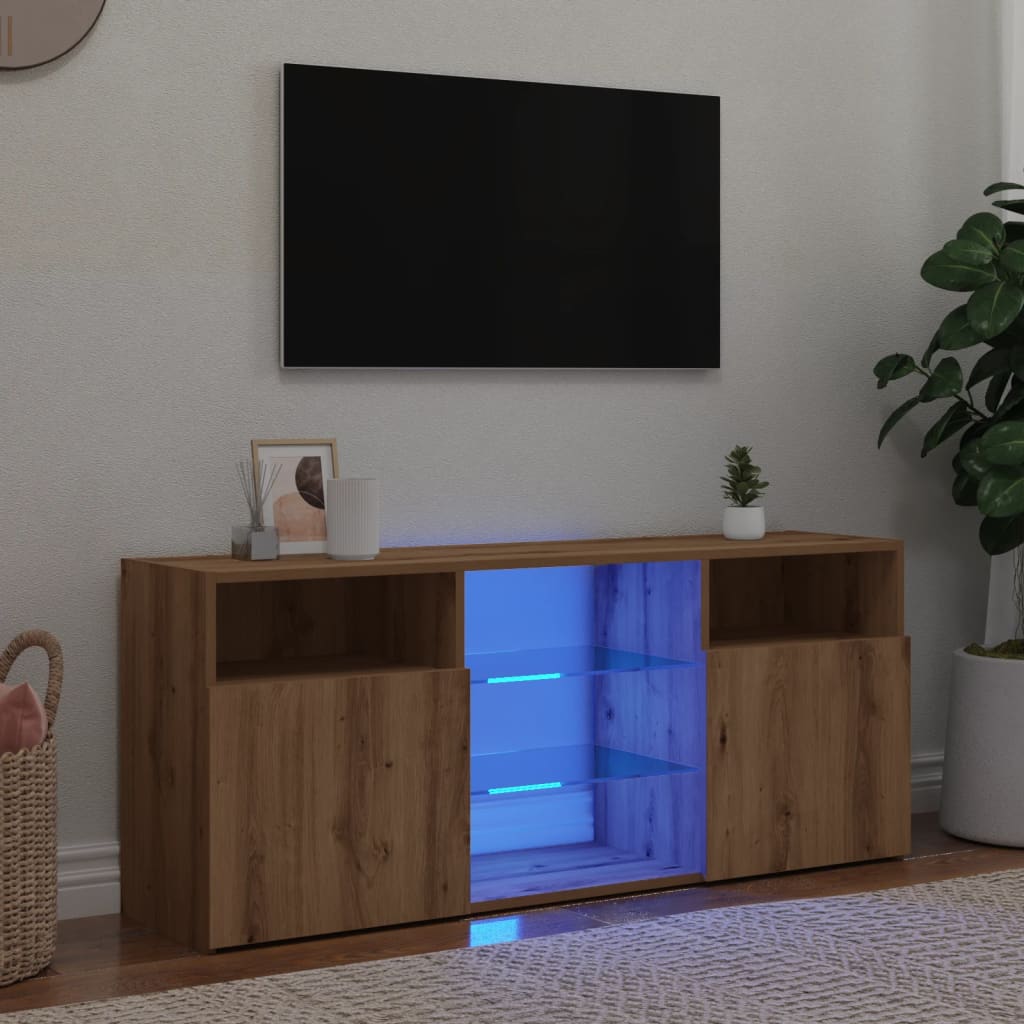 Vetonek Mueble TV luces LED madera ingeniería roble artisan 120x30x50cm