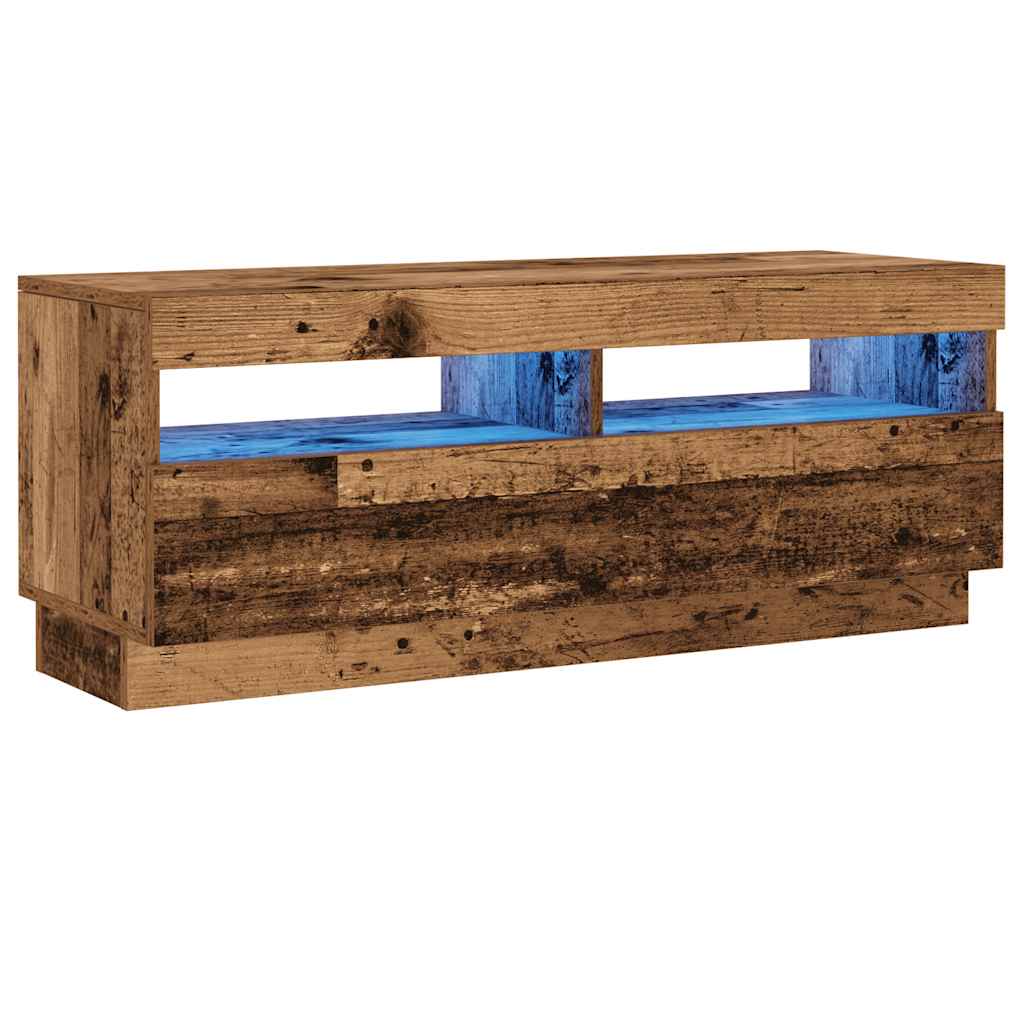 Mueble tv luces led madera ingeniería envejecida 100x35x40 cm v7921 - Vetonek