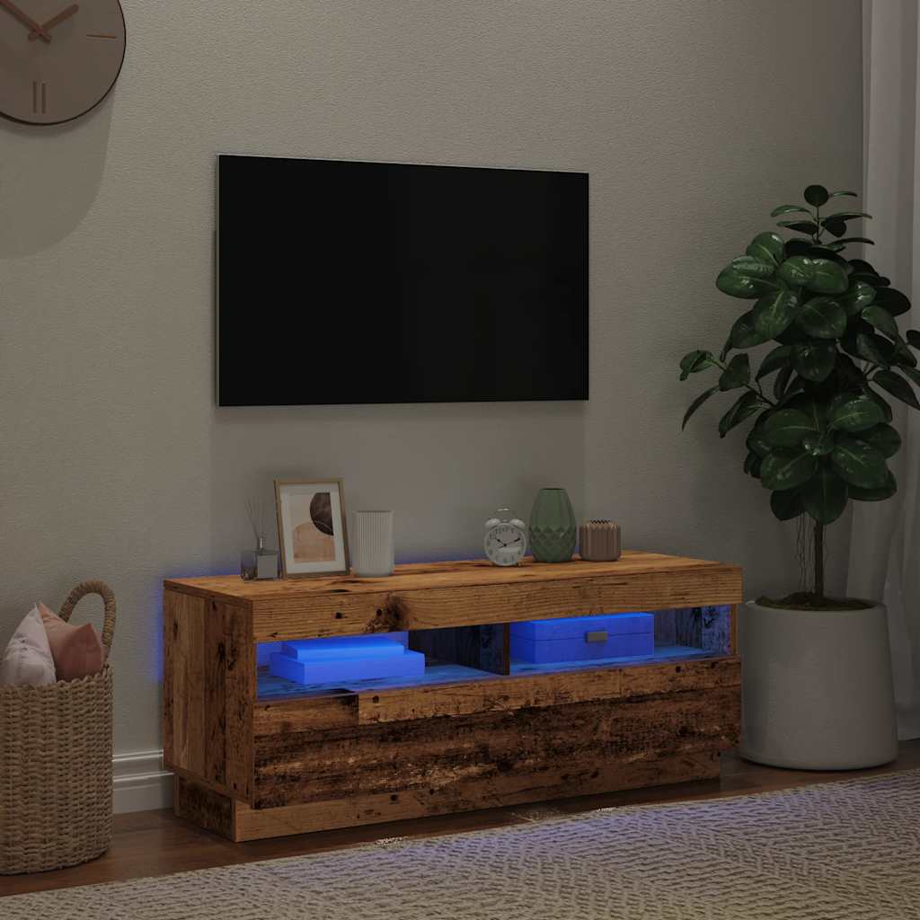 Mueble tv luces led madera ingeniería envejecida 100x35x40 cm v7921 - Vetonek