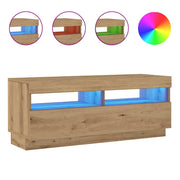 Vetonek Mueble TV luces LED madera ingeniería roble artisan 100x35x40cm