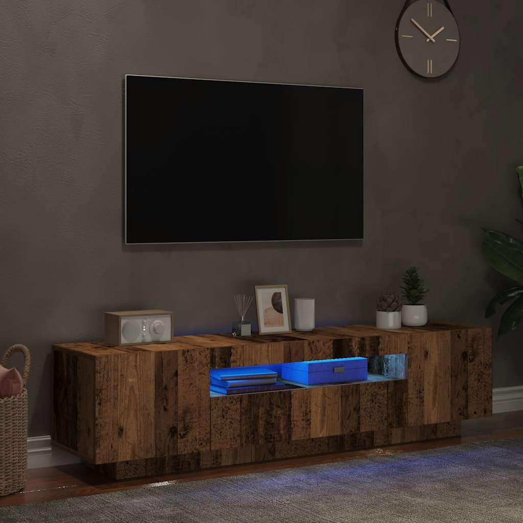 Mueble tv luces led madera ingeniería envejecida 160x35x40 cm v7969 - Vetonek