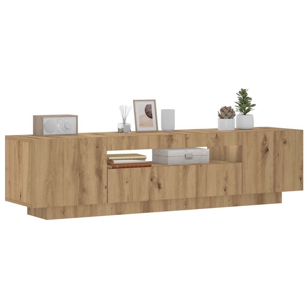 Vetonek Mueble de TV luces LED madera roble artisan 160x35x40 cm