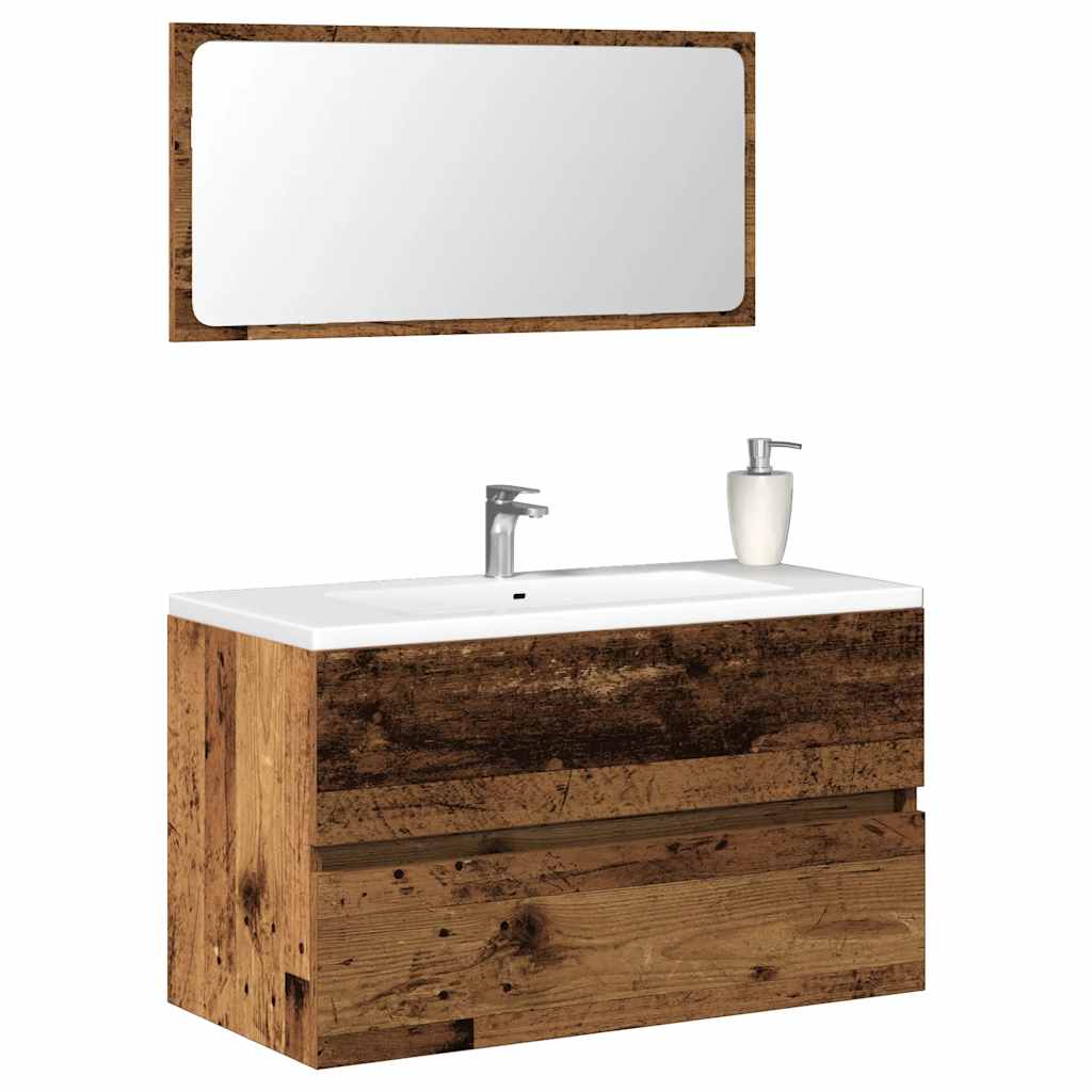 Vetonek Mueble de baño con espejo de madera antigua madera ingeniería