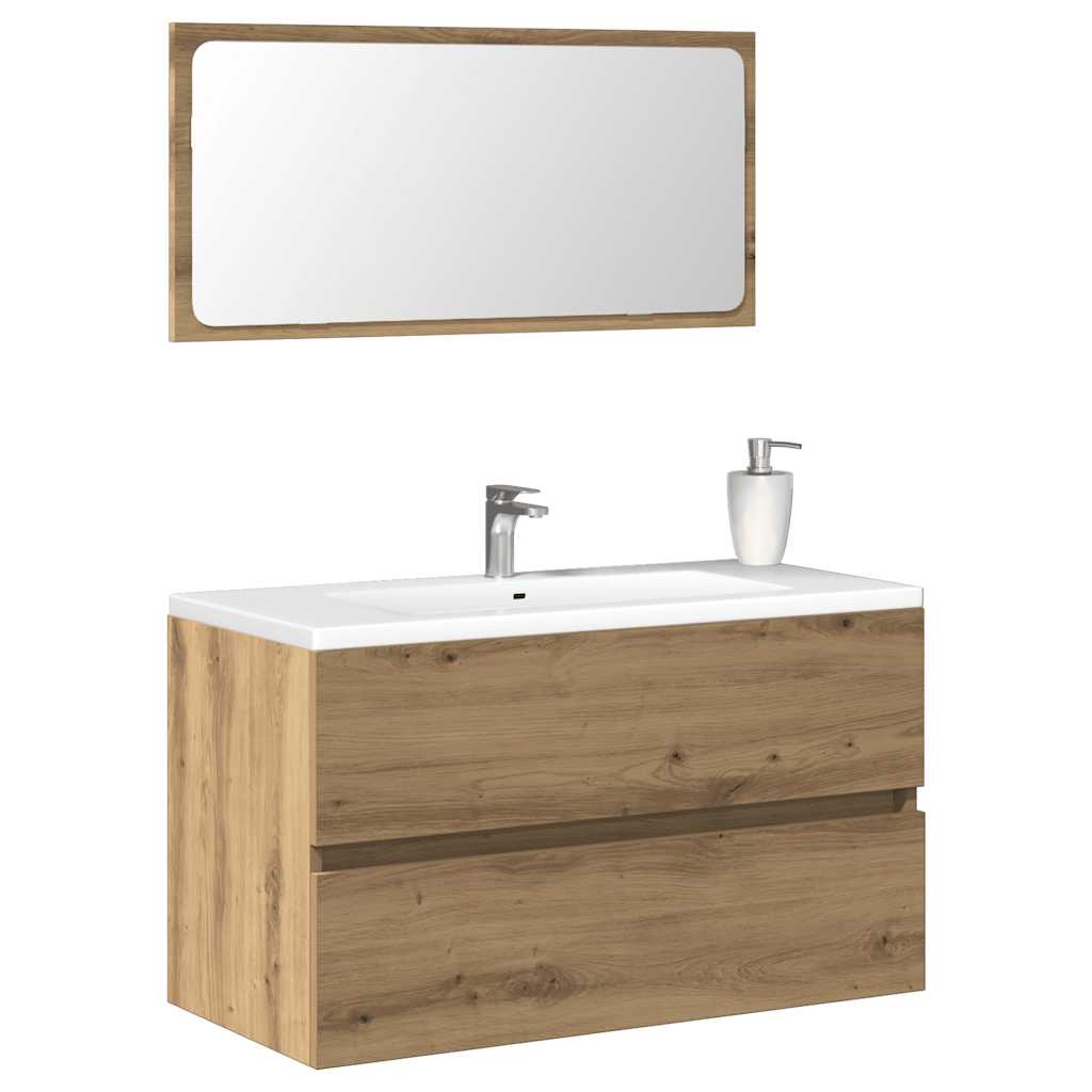 Vetonek Mueble de baño con espejo de madera ingeniería roble artesanal