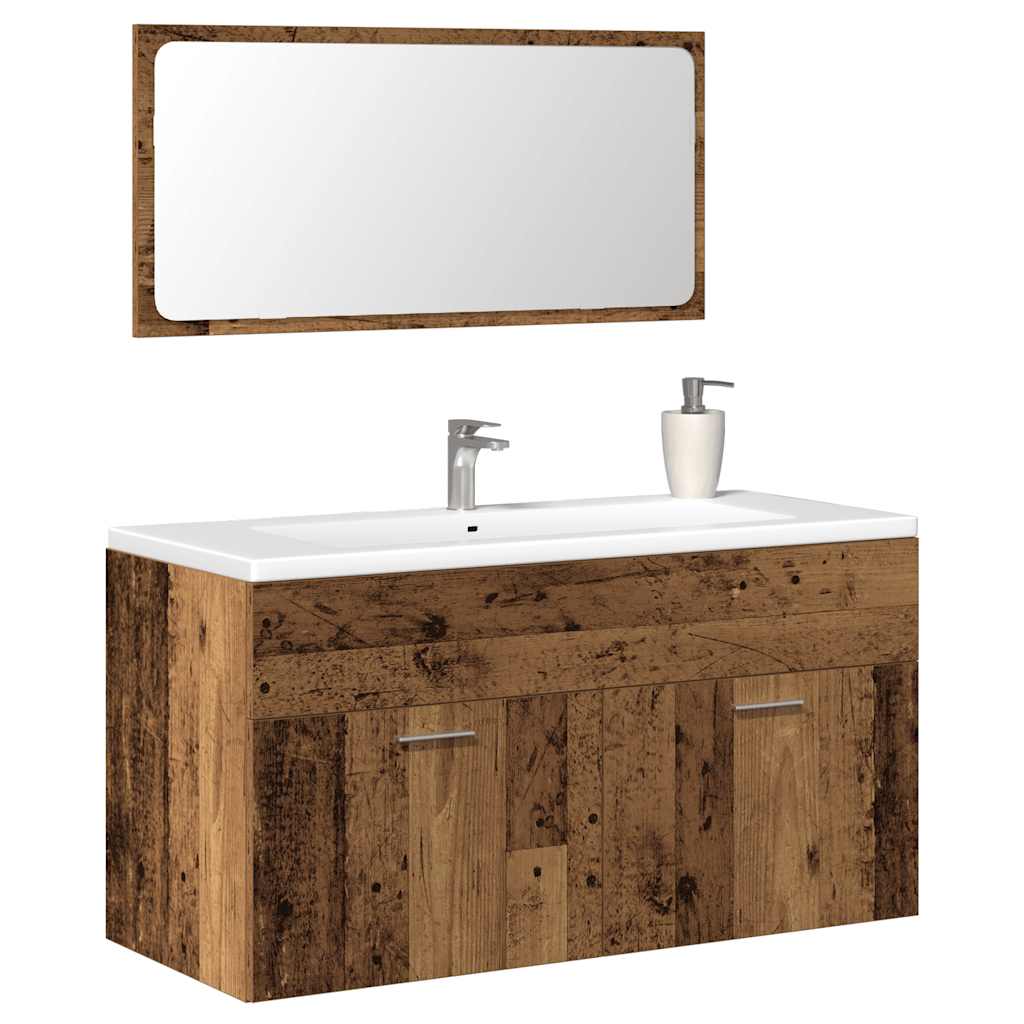 Vetonek Mueble de baño con espejo de madera antigua madera ingeniería