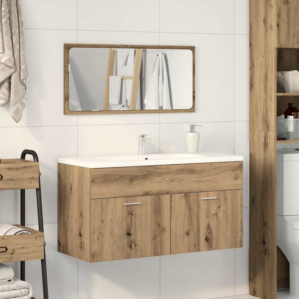 Mueble de baño con espejo de madera sintetizada Nexus roble artesanal