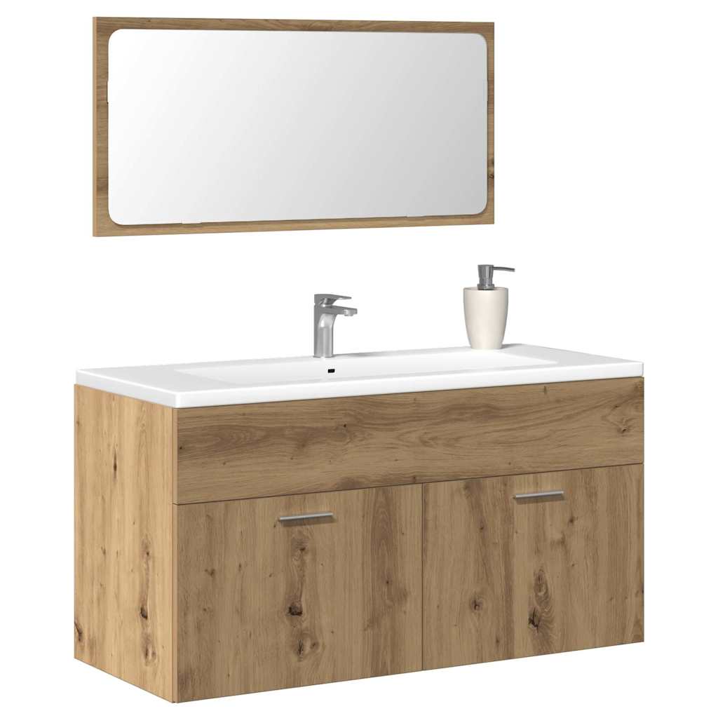 Vetonek Mueble de baño con espejo de madera ingeniería roble artesanal