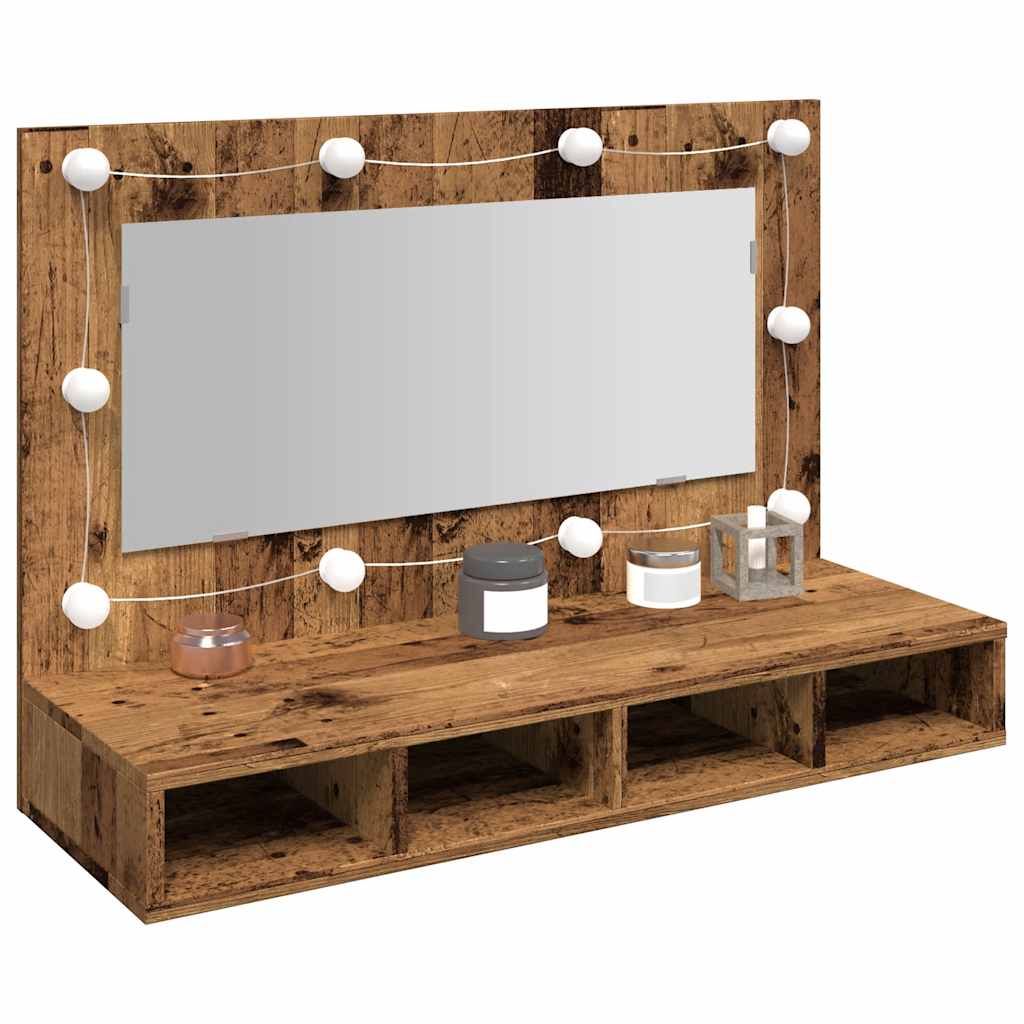 Vetonek Mueble con espejo y LED madera vieja 90x31,5x62 cm