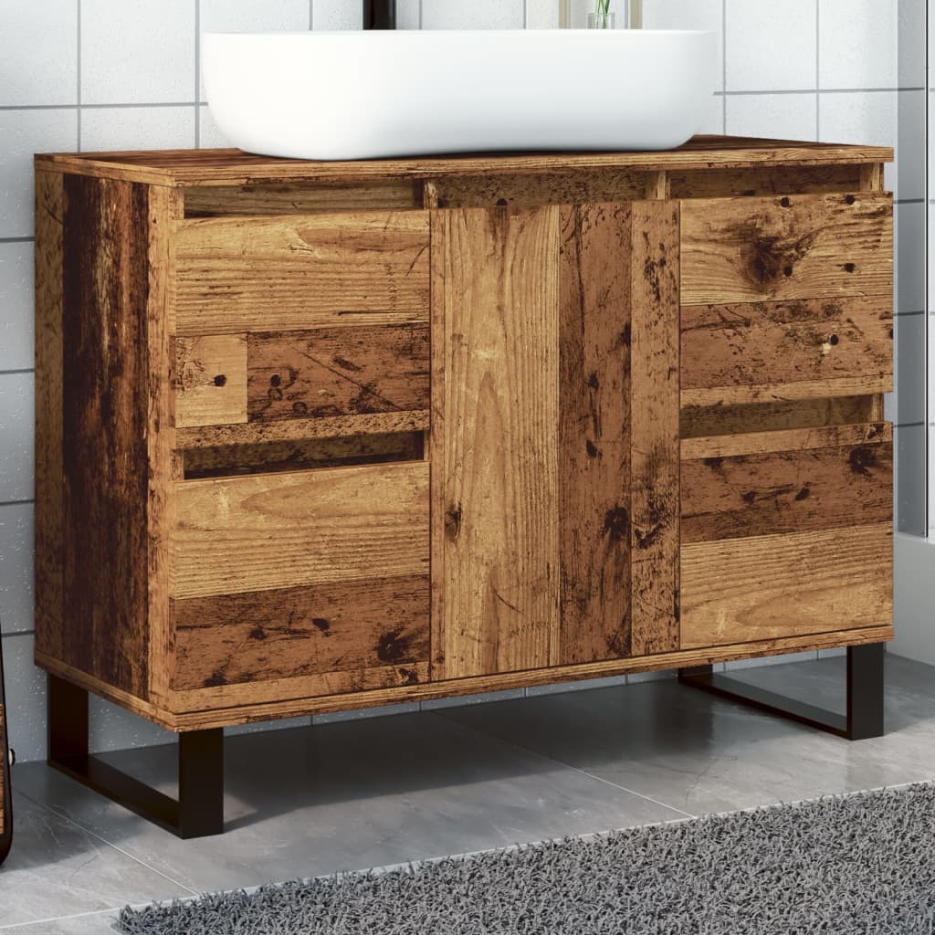 Vetonek Mueble de lavabo madera de ingeniería envejecida 80x33x60 cm