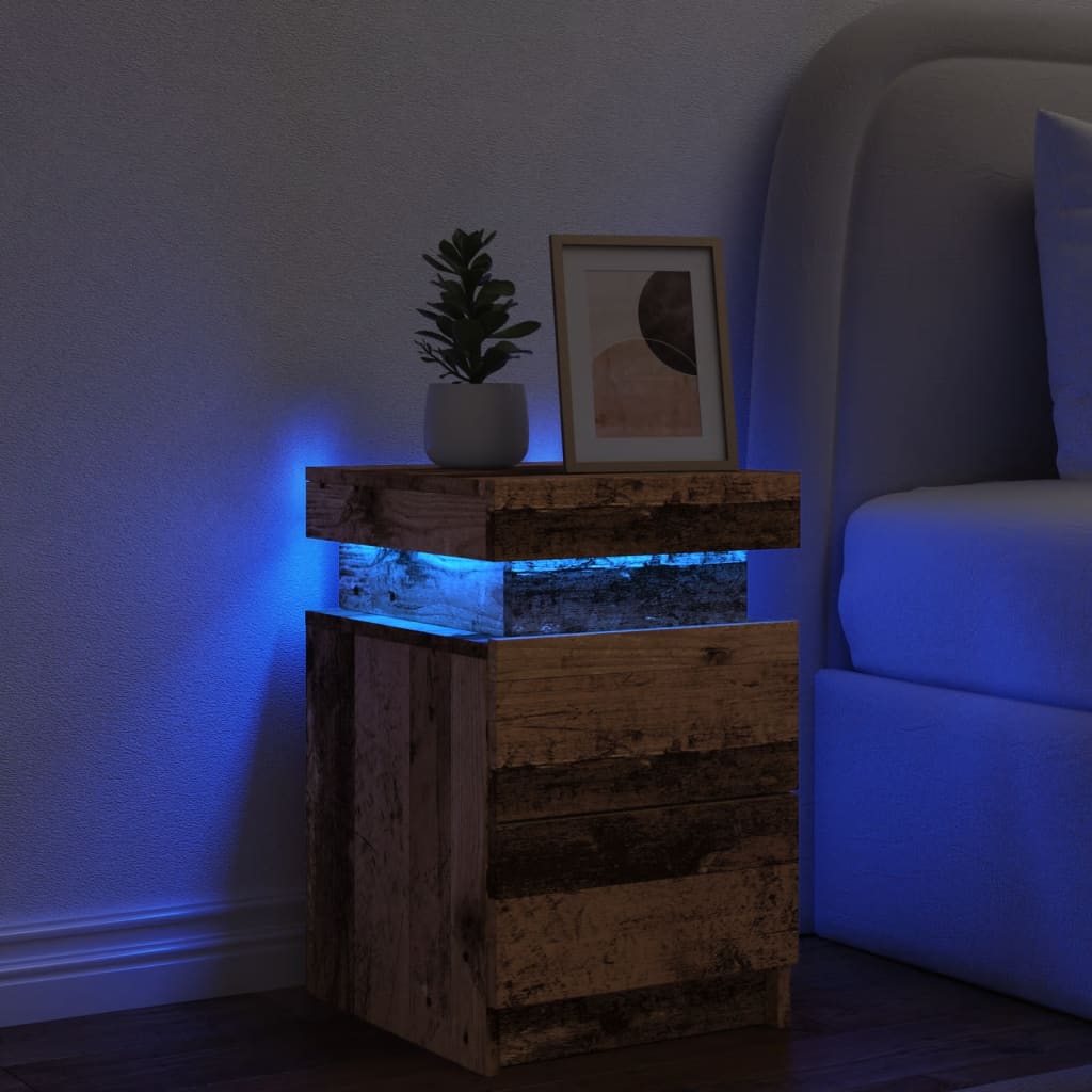 Vetonek Mesita de noche con LED madera ingeniería envejecida 35x39x55cm