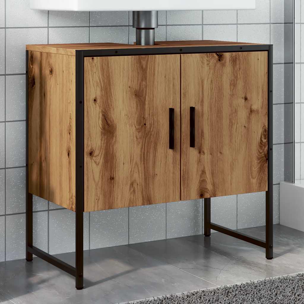 Vetonek Mueble de lavabo de baño madera roble artisan 60x33x60 cm