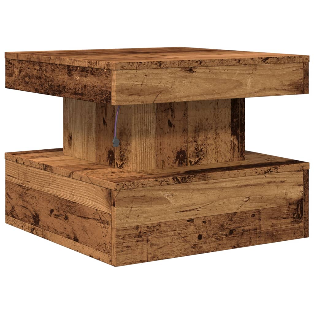 Mesa de centro con luces LED madera envejecida 50x50x40 cm V6992 Vetonek