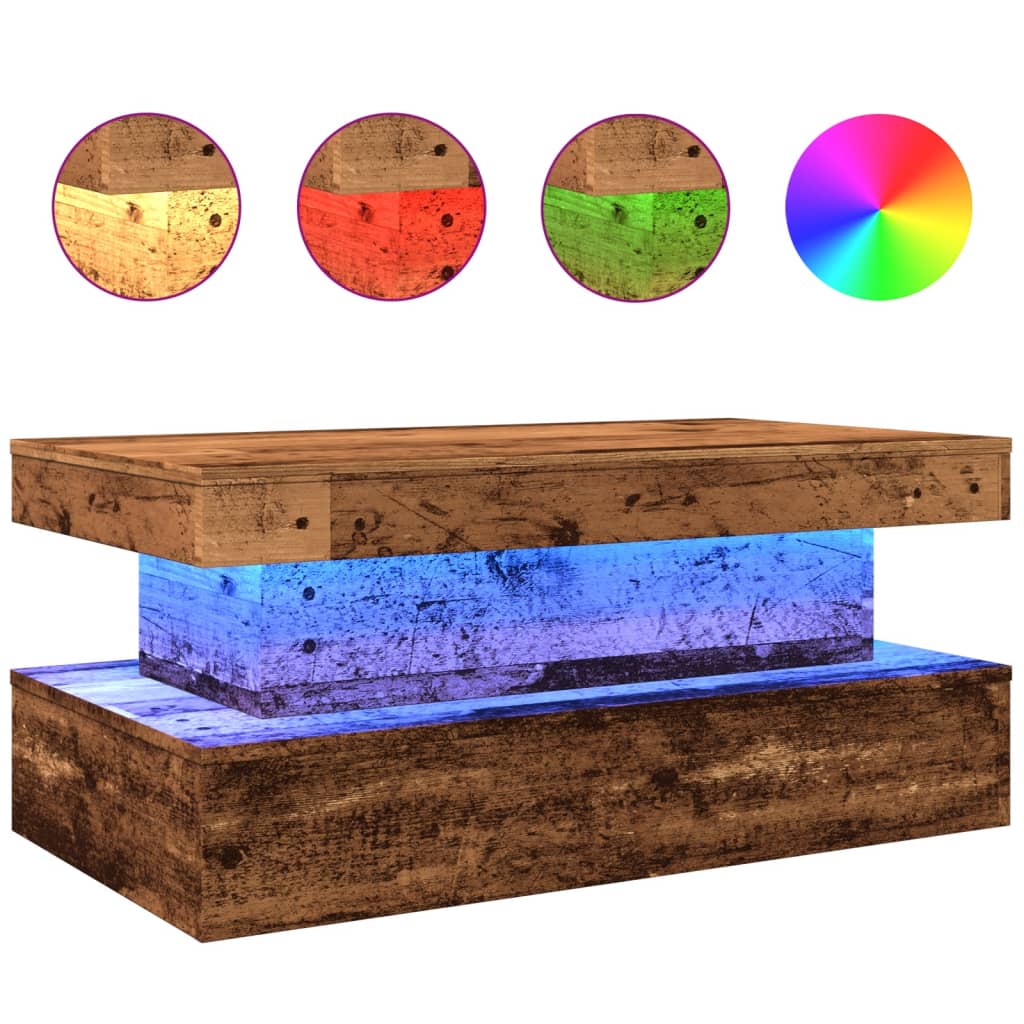 Mesa de centro con luces LED madera envejecida 90x50x40 cm V7012 Vetonek