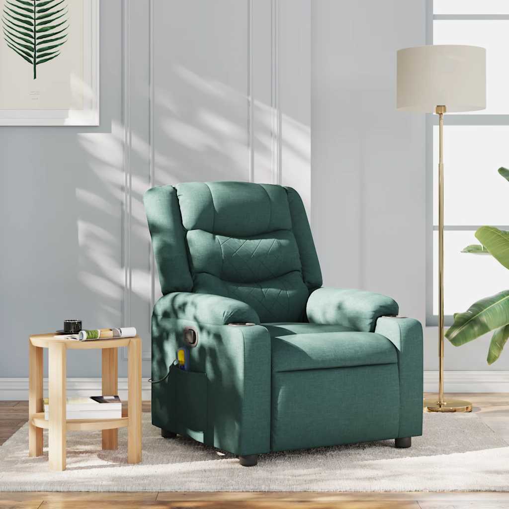 Vetonek Sillón de masaje reclinable de tela verde oscuro