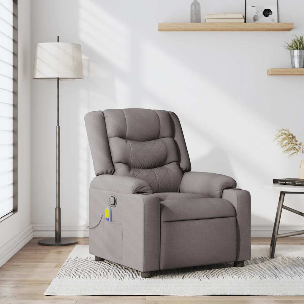 Vetonek Sillón de masaje reclinable de tela gris taupé