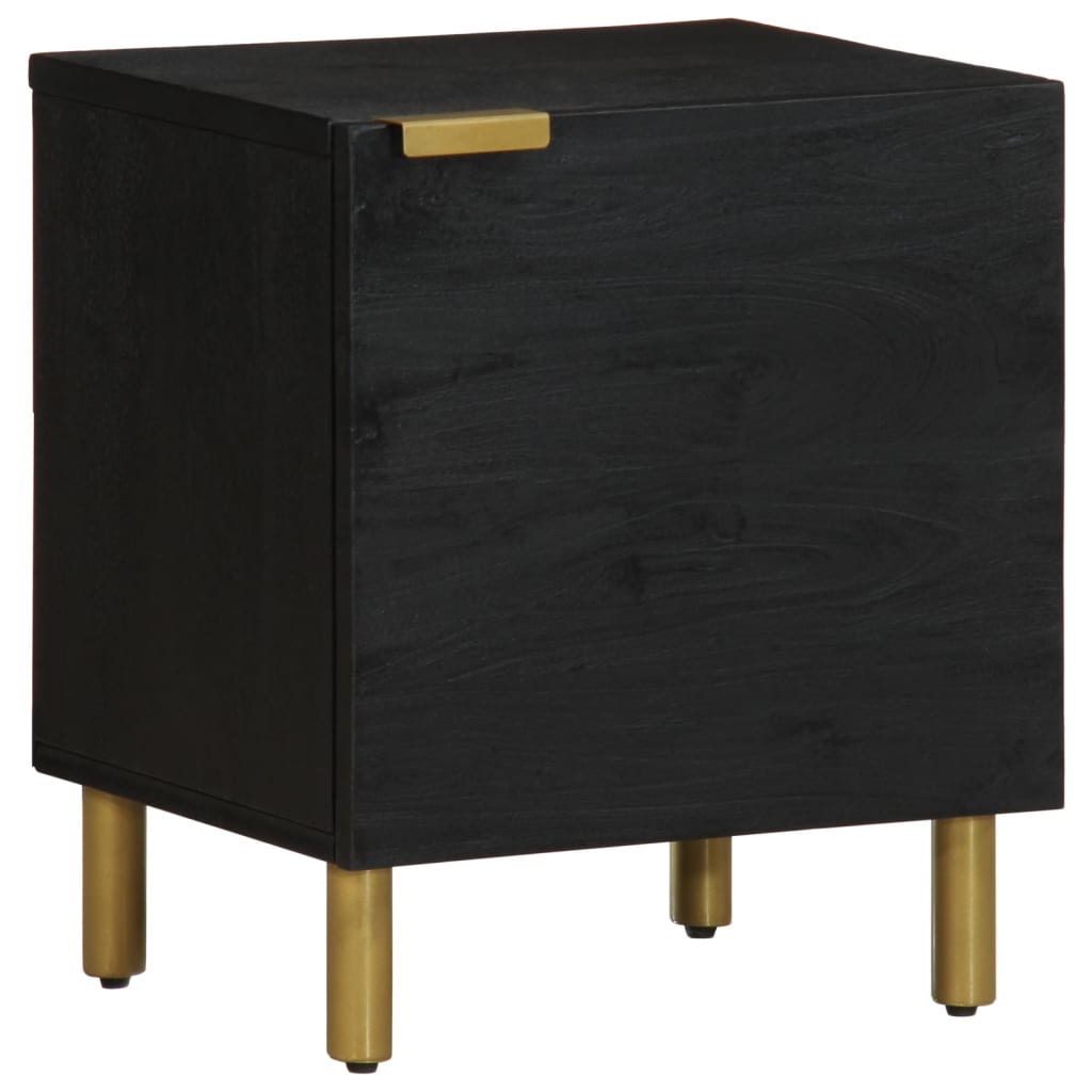 Vetonek Mesita de noche de madera maciza de mango negra 40x33x46 cm