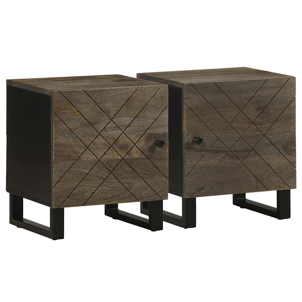 Vetonek Mesitas de noche 2 uds madera maciza de mango negro 40x33x46 cm