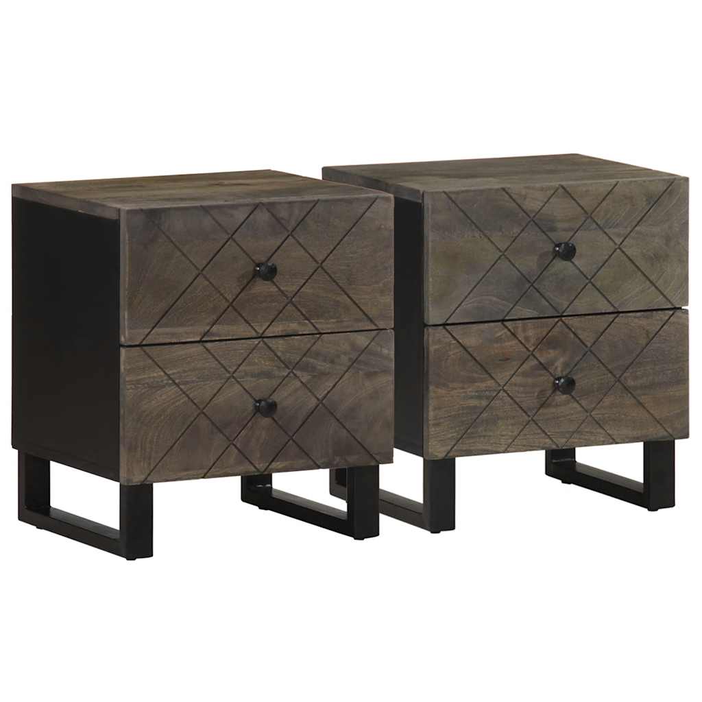 Vetonek Mesitas de noche 2 uds madera maciza de mango negro 40x33x46 cm