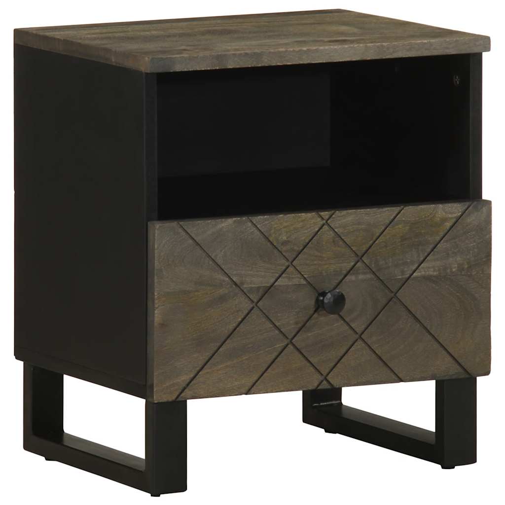 Vetonek Mesita de noche de madera maciza de mango negra 40x33x46 cm