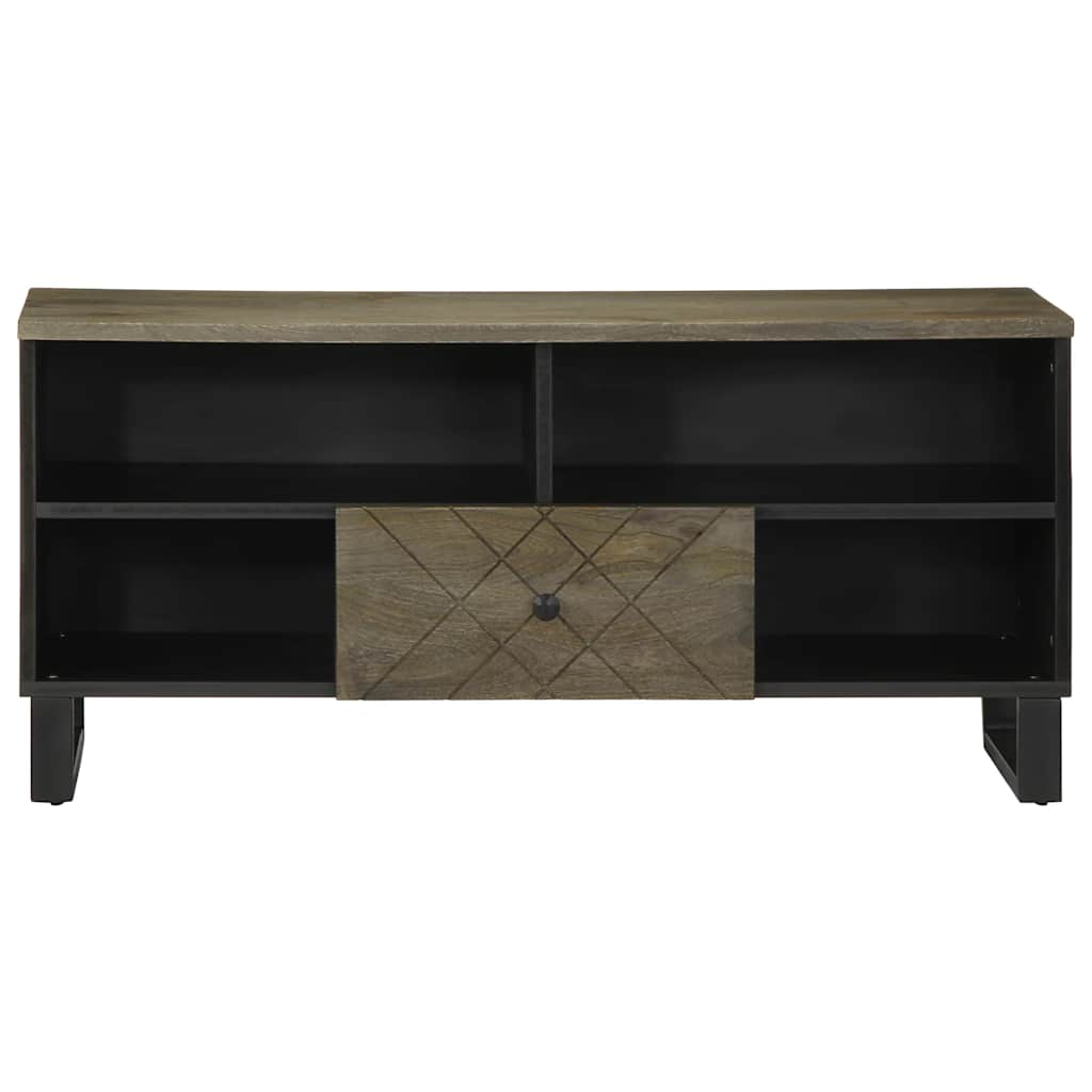 Mueble de TV madera maciza de mango negro 100x33x46 cm