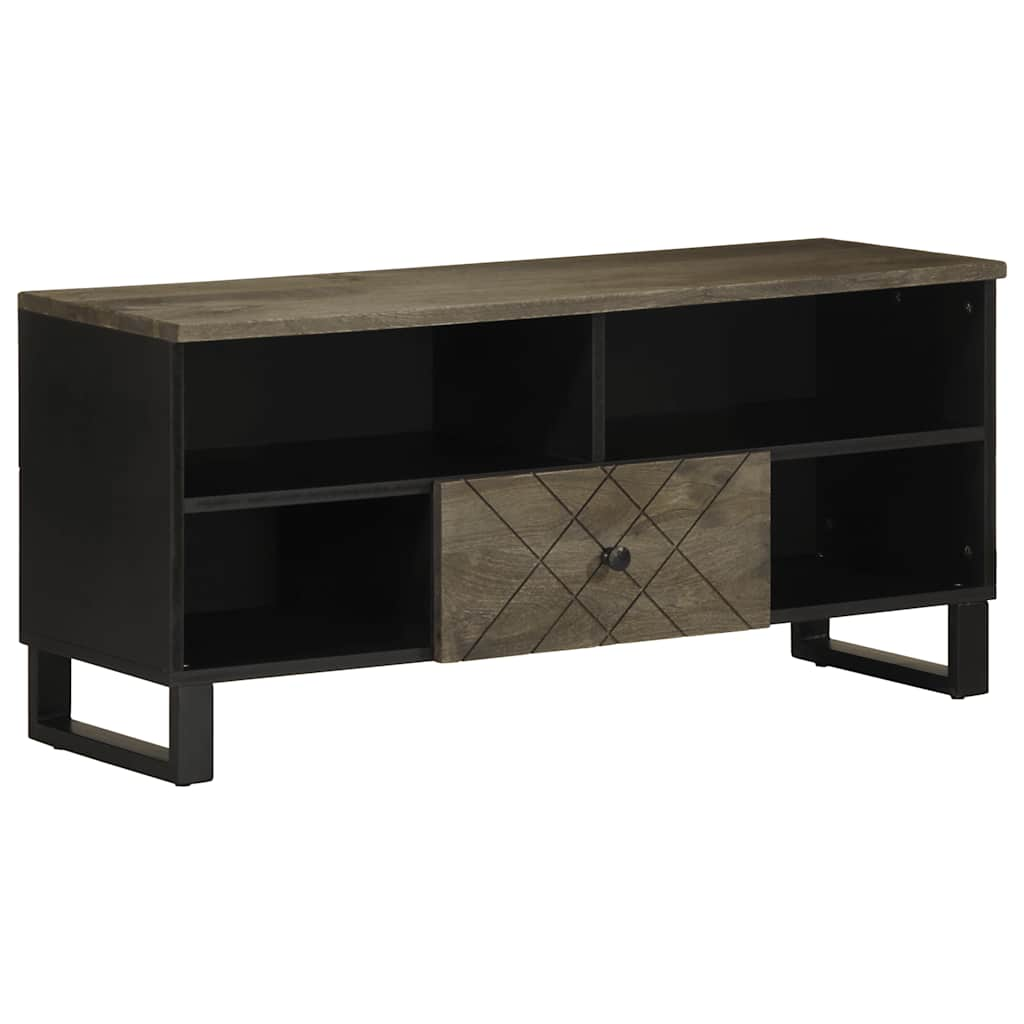 Vetonek Mueble de TV madera maciza de mango negro 100x33x46 cm