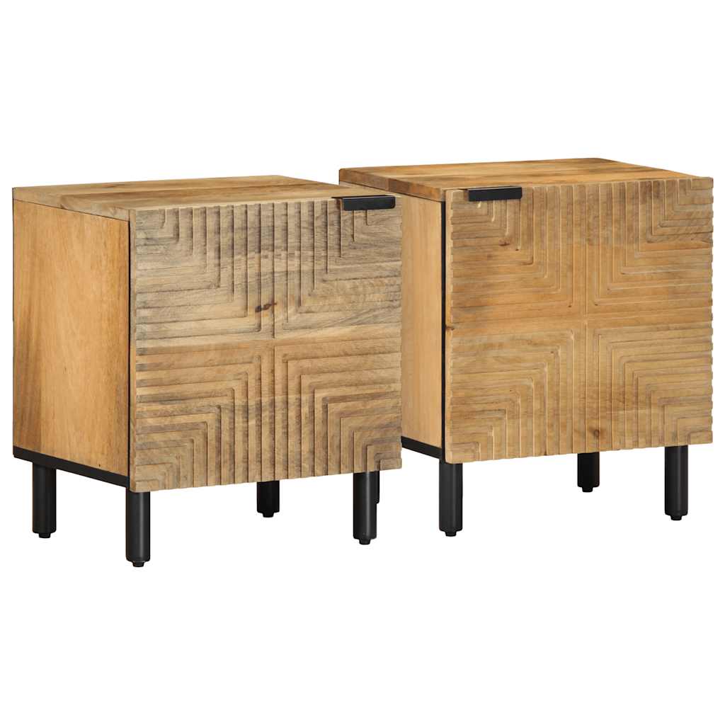 Vetonek Mesitas de noche 2 uds madera maciza de mango marrón 40x33x46cm